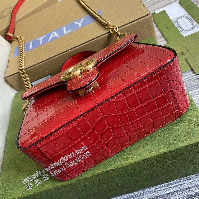 Gucci新款女包 古馳雙G銜縫迷你手提單肩斜挎鏈條包 Gucci鱷魚紋牛皮GG Marmont郵差包系列女包 547260  ydg3204